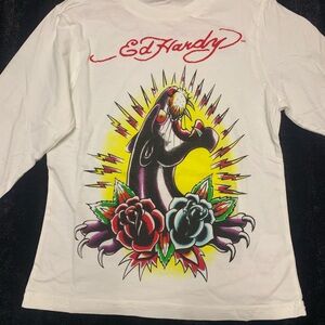 Ed Hardy Kids White Graphic Long Sleeve Shirt